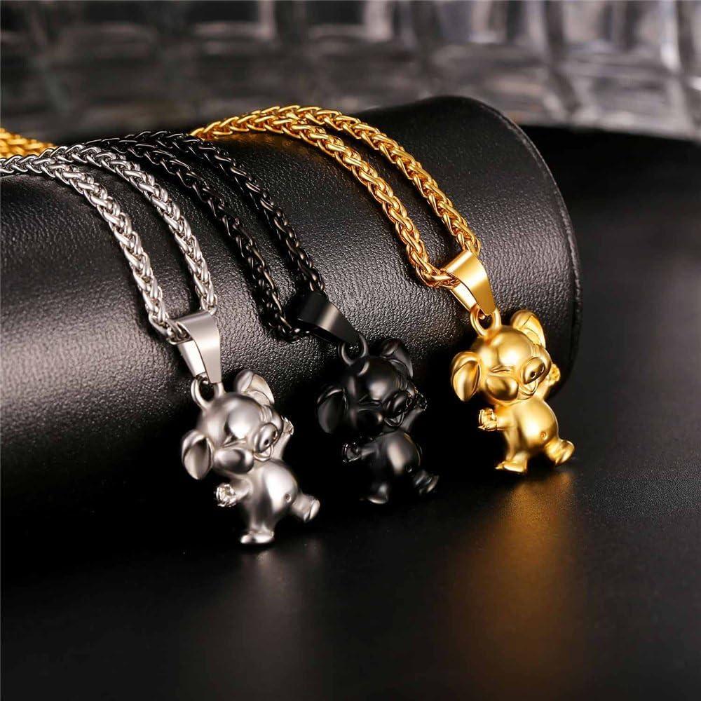 imageU7 Animals Necklace for Women Stainless Steel PigDogElephant Pendant Necklace Lucky JewelryPigBlack