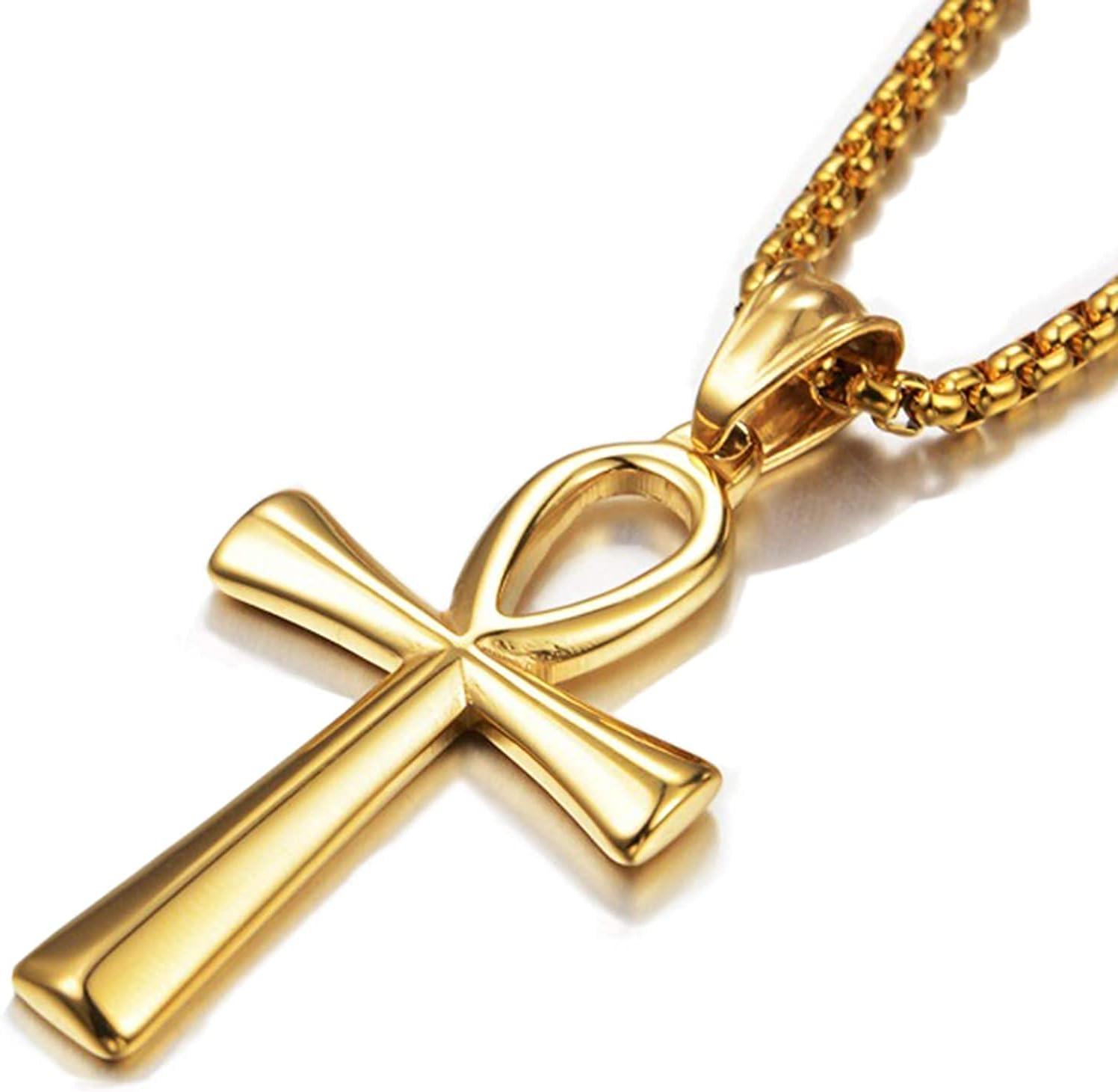 imageU7 Ankh Necklace for Men Women Stainless Steel Black Color Egyptian Jewelry Ankh Cross Pendant Africa Necklaces with Chain 22Ankh CrossGold