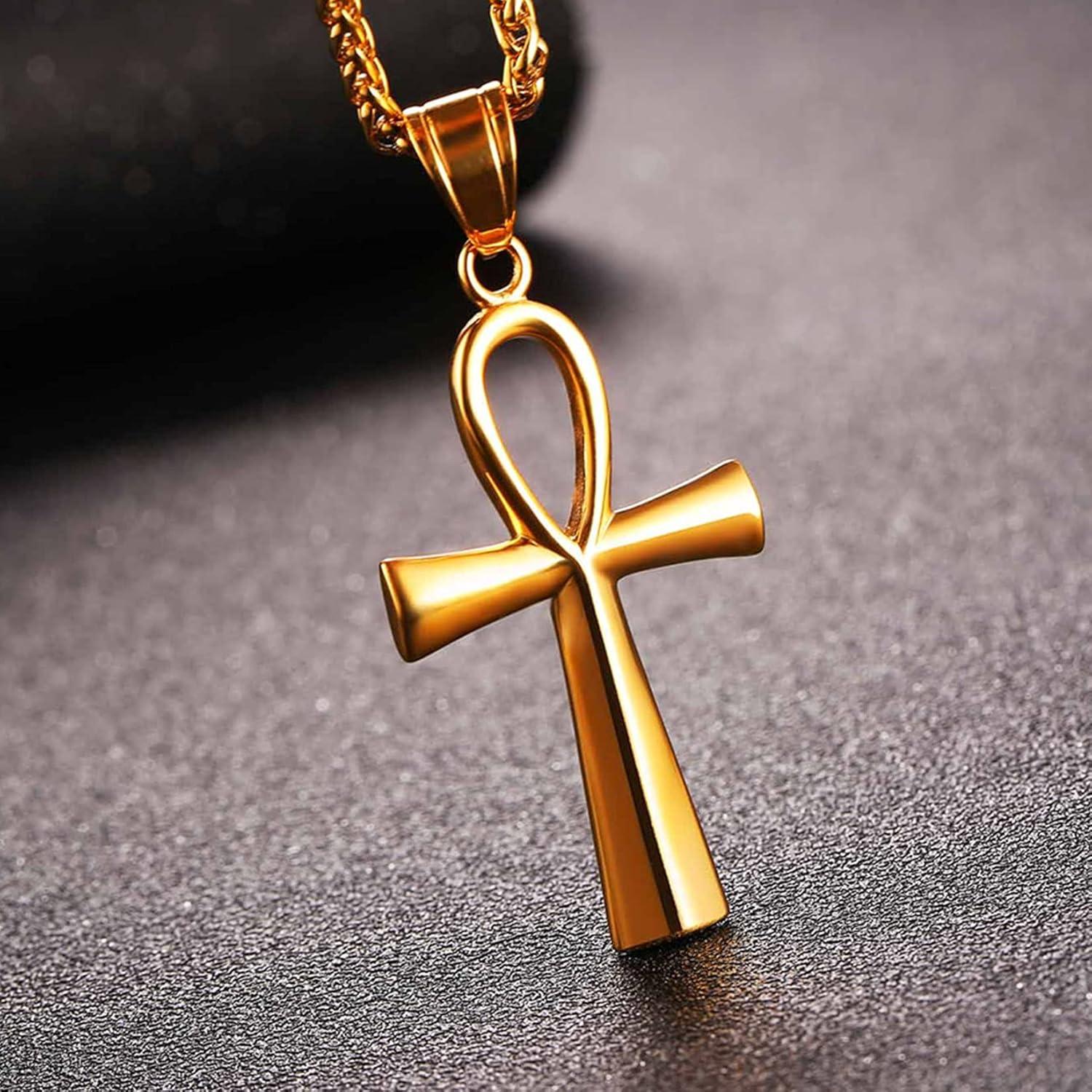 imageU7 Ankh Necklace for Men Women Stainless Steel Black Color Egyptian Jewelry Ankh Cross Pendant Africa Necklaces with Chain 22Ankh CrossGold