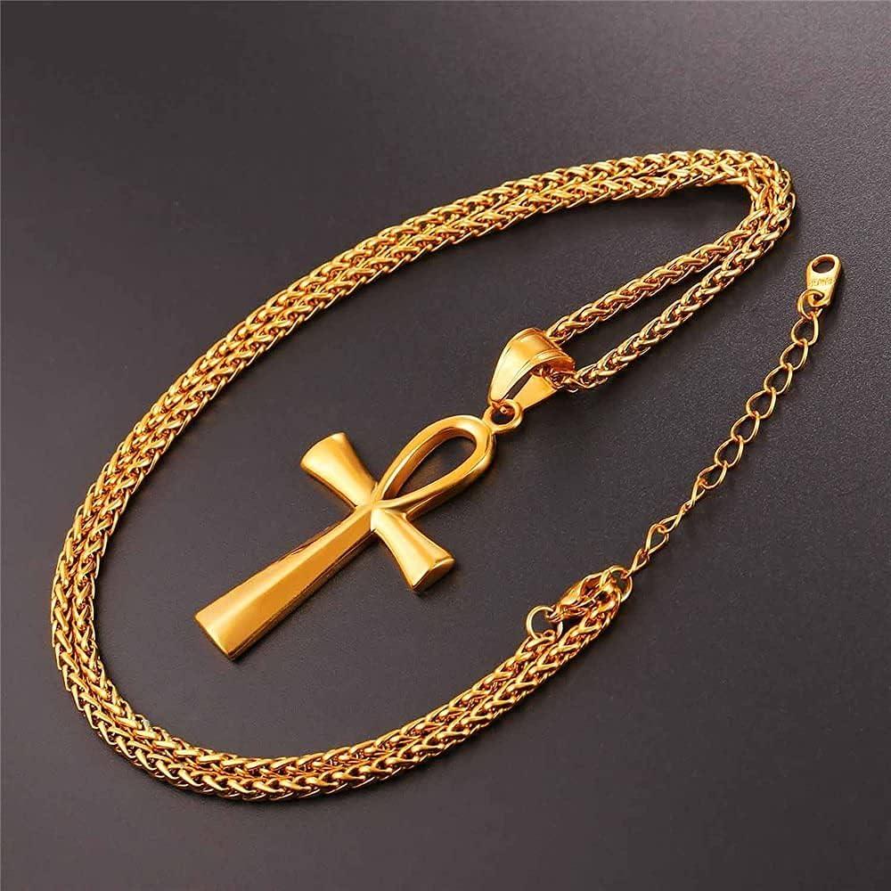 imageU7 Ankh Necklace for Men Women Stainless Steel Black Color Egyptian Jewelry Ankh Cross Pendant Africa Necklaces with Chain 22Ankh CrossGold