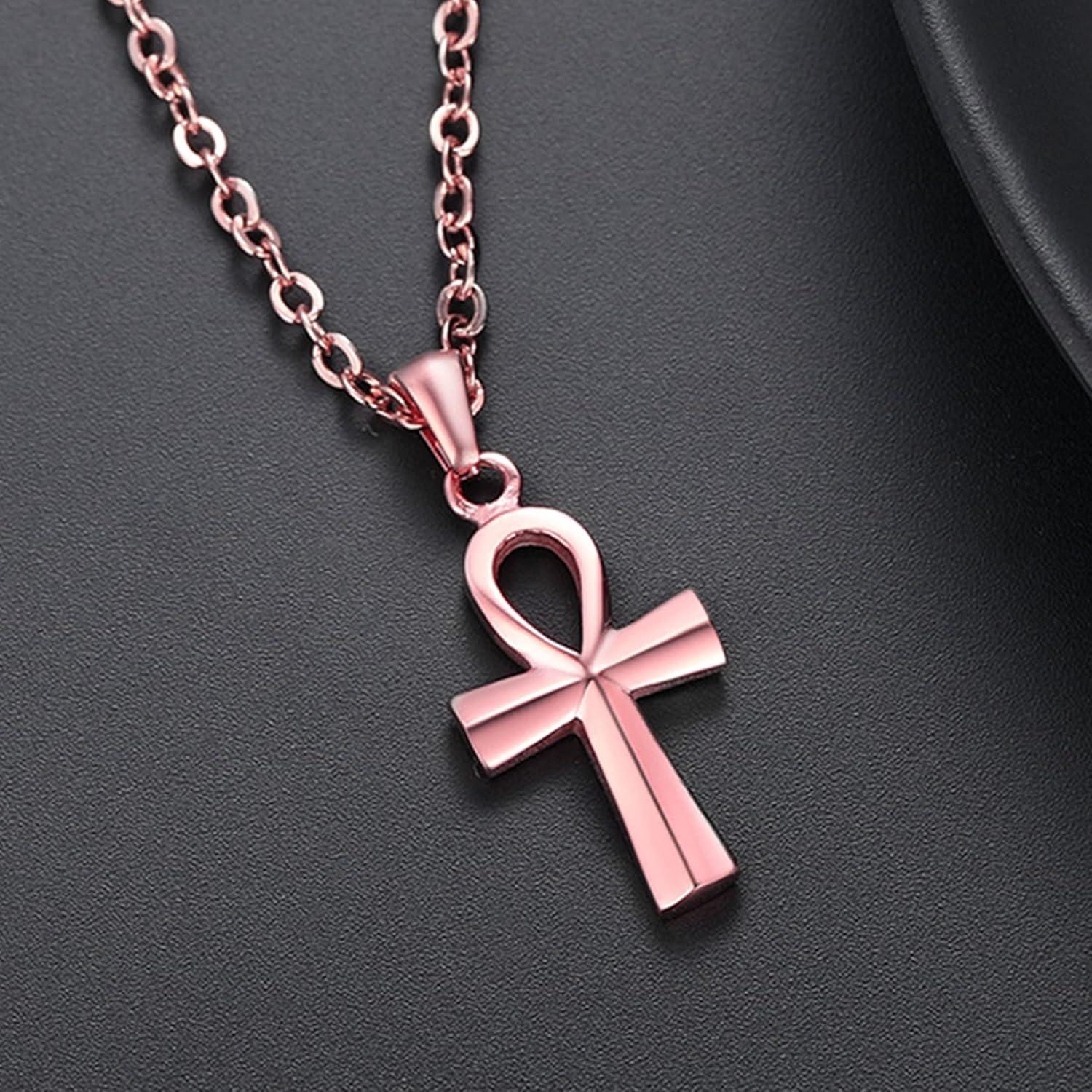 imageU7 Ankh Necklace for Men Women Stainless Steel Black Color Egyptian Jewelry Ankh Cross Pendant Africa Necklaces with Chain 22Ankh CrossRose Gold