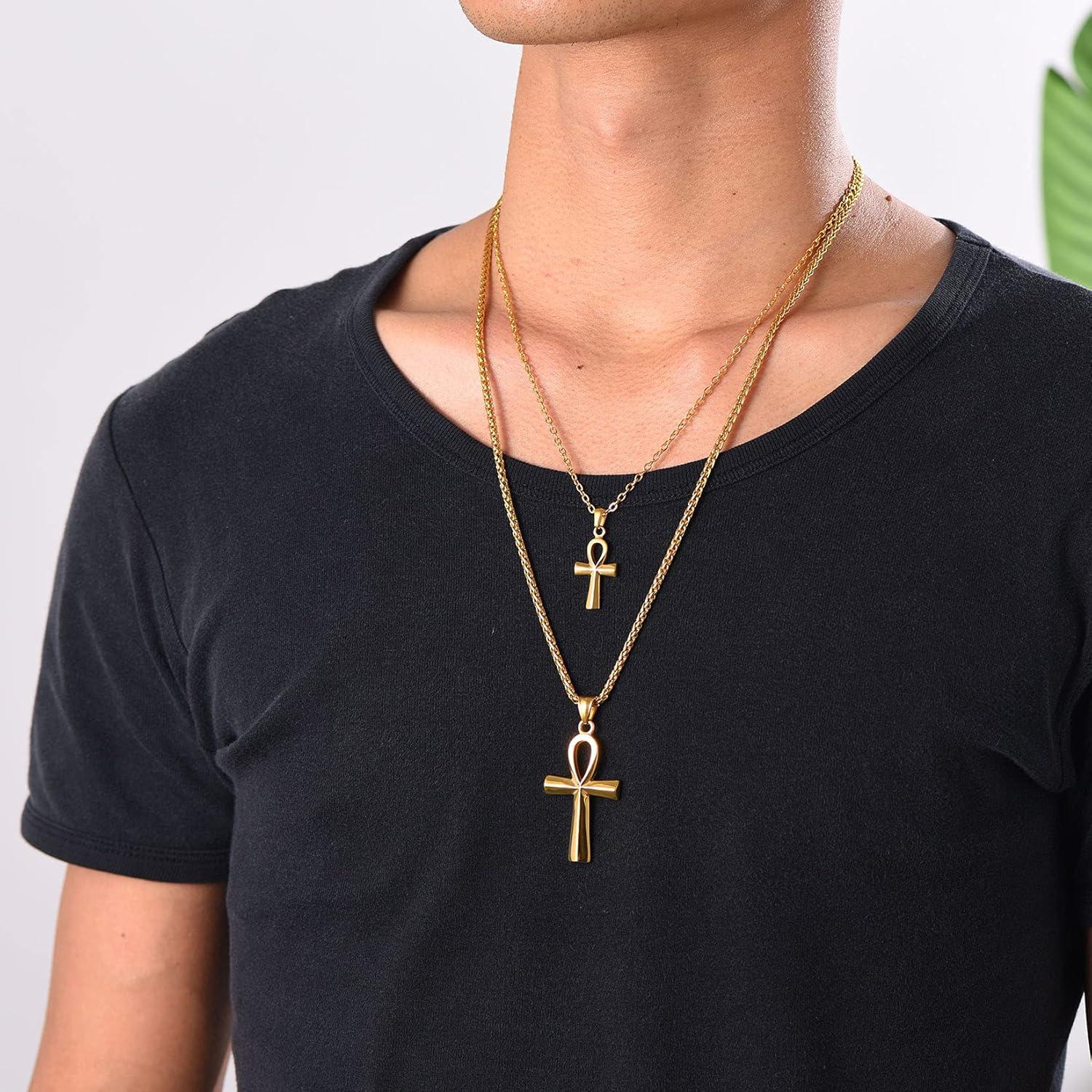 imageU7 Ankh Necklace for Men Women Stainless Steel Black Color Egyptian Jewelry Ankh Cross Pendant Africa Necklaces with Chain 22Ankh CrossRose Gold