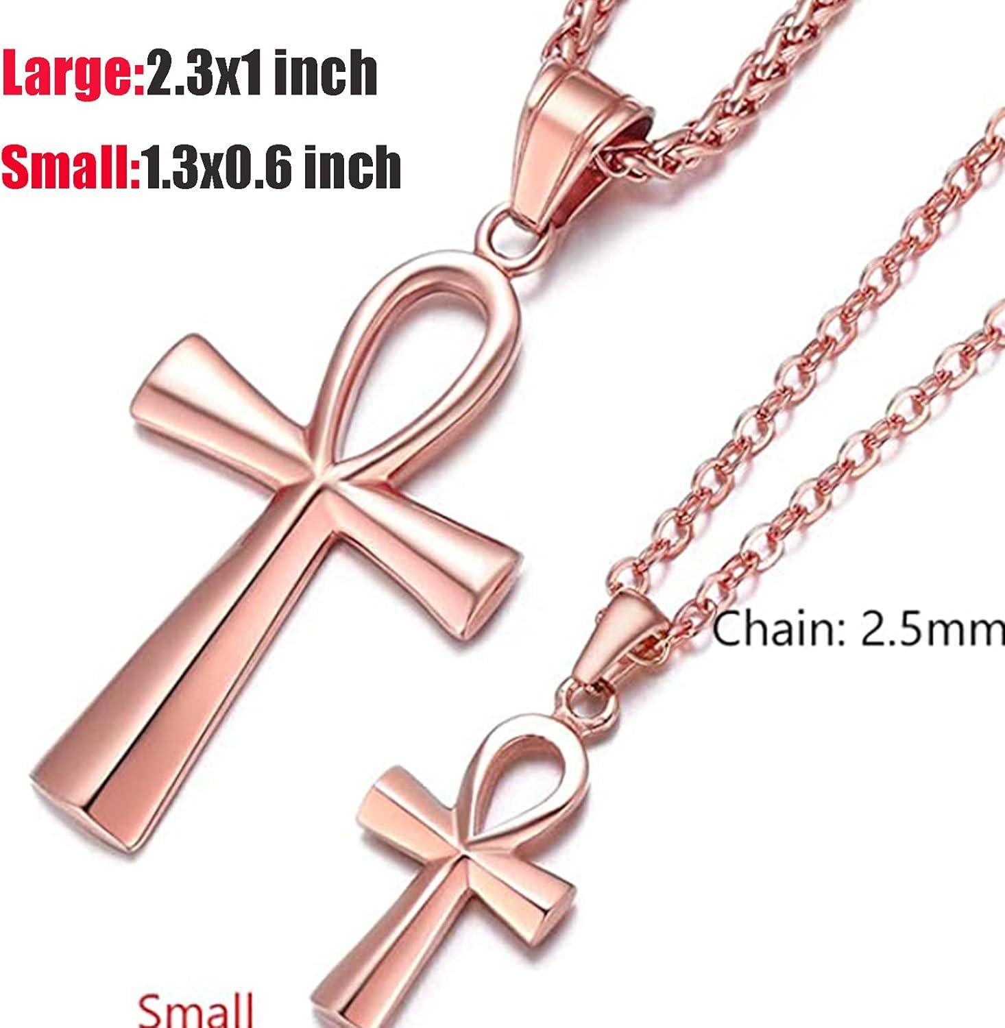 imageU7 Ankh Necklace for Men Women Stainless Steel Black Color Egyptian Jewelry Ankh Cross Pendant Africa Necklaces with Chain 22Ankh CrossRose Gold