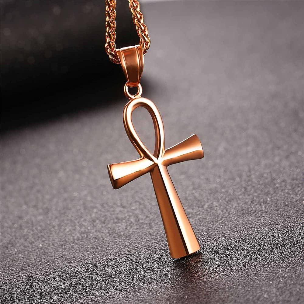 imageU7 Ankh Necklace for Men Women Stainless Steel Black Color Egyptian Jewelry Ankh Cross Pendant Africa Necklaces with Chain 22Ankh CrossRose Gold