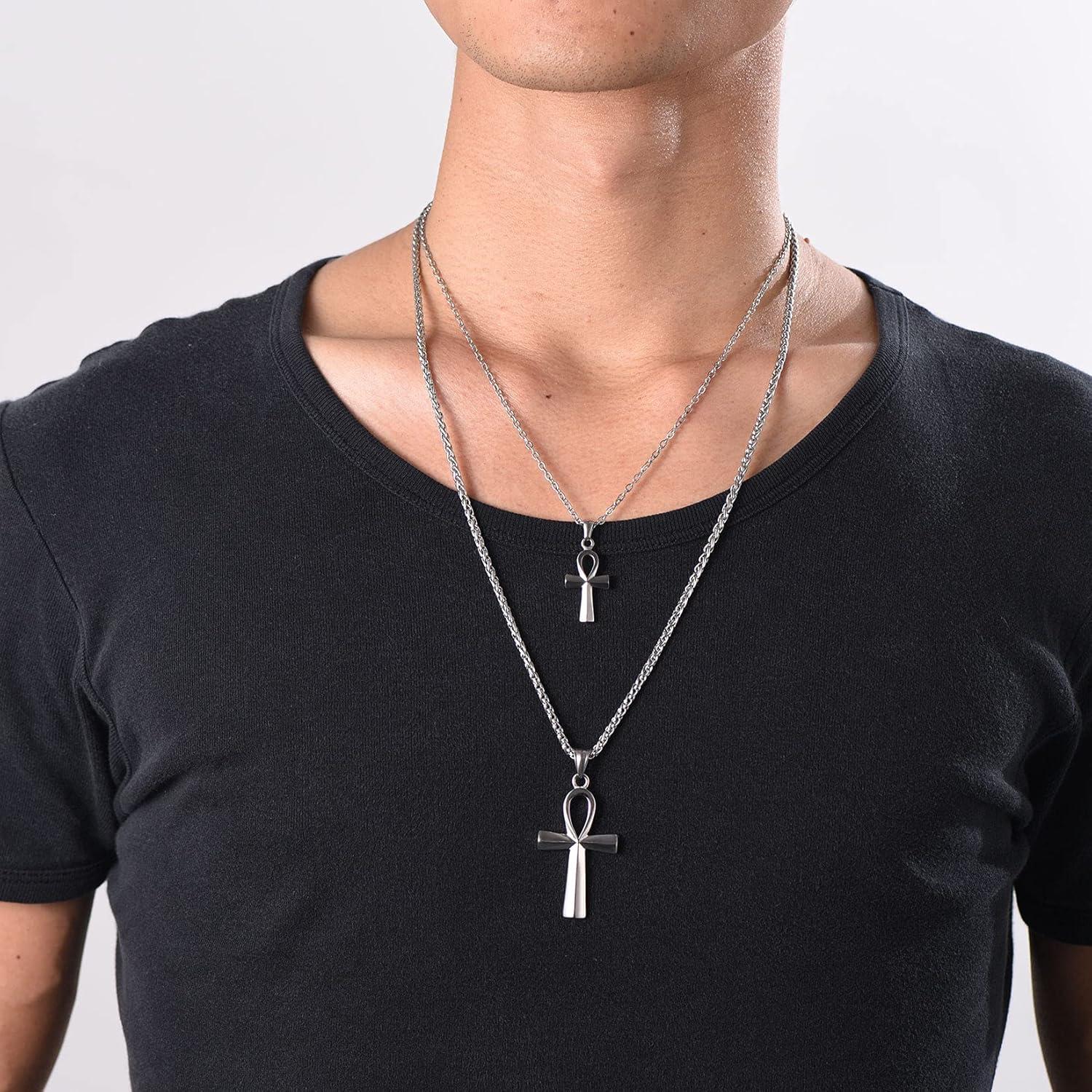 imageU7 Ankh Necklace for Men Women Stainless Steel Black Color Egyptian Jewelry Ankh Cross Pendant Africa Necklaces with Chain 22Ankh CrossStainless Steel