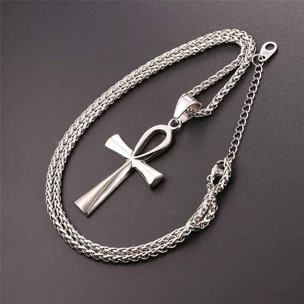 imageU7 Ankh Necklace for Men Women Stainless Steel Black Color Egyptian Jewelry Ankh Cross Pendant Africa Necklaces with Chain 22Ankh CrossStainless Steel