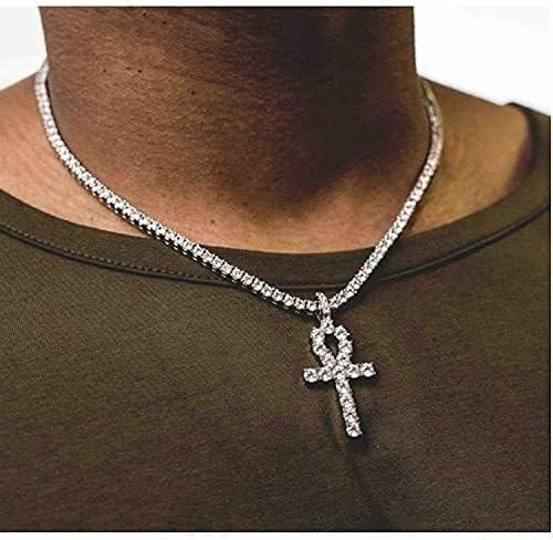 imageU7 Ankh Necklace for Men Women Stainless Steel Black Color Egyptian Jewelry Ankh Cross Pendant Africa Necklaces with Chain 22Crystal AnkhGold