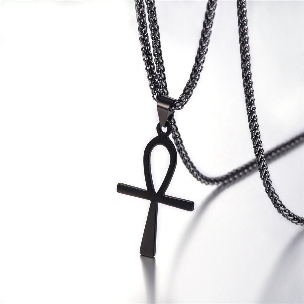 imageU7 Ankh Necklace for Men Women Stainless Steel Black Color Egyptian Jewelry Ankh Cross Pendant Africa Necklaces with Chain 22Flat AnkhBlack