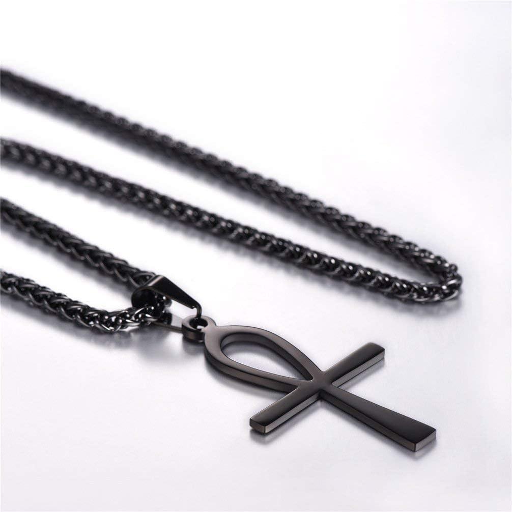 imageU7 Ankh Necklace for Men Women Stainless Steel Black Color Egyptian Jewelry Ankh Cross Pendant Africa Necklaces with Chain 22Flat AnkhBlack