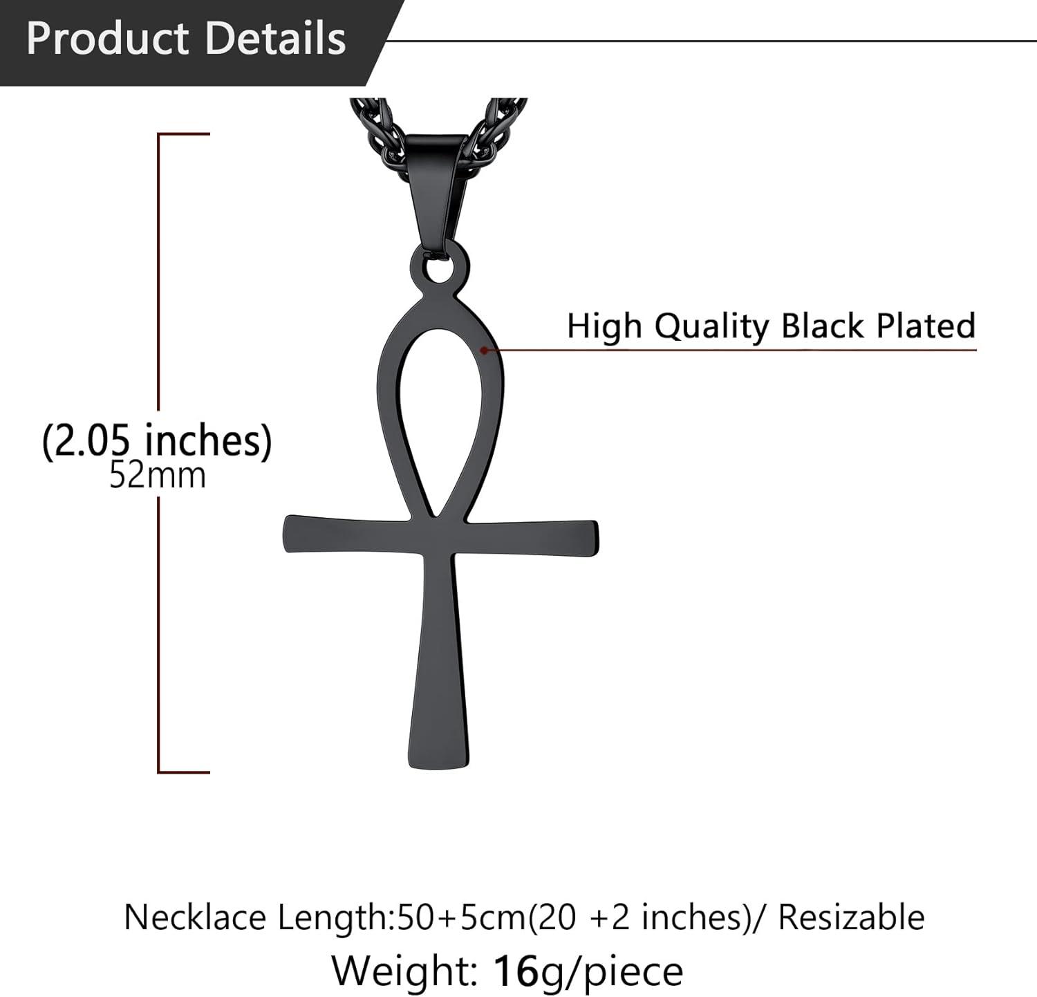 imageU7 Ankh Necklace for Men Women Stainless Steel Black Color Egyptian Jewelry Ankh Cross Pendant Africa Necklaces with Chain 22Flat AnkhBlack