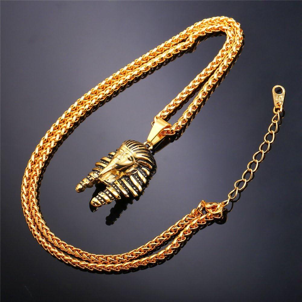 imageU7 Ankh Necklace for Men Women Stainless Steel Black Color Egyptian Jewelry Ankh Cross Pendant Africa Necklaces with Chain 22PharaohGold