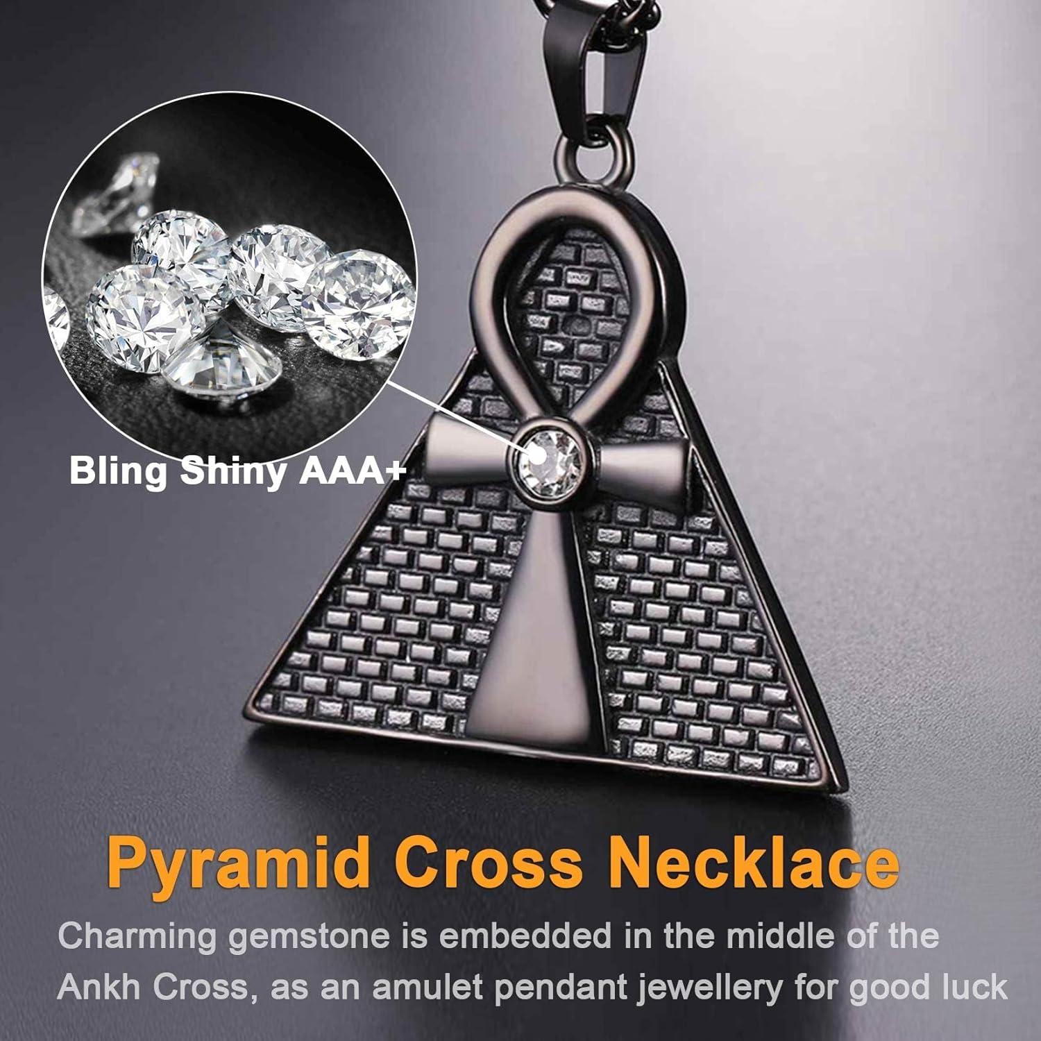 imageU7 Ankh Necklace for Men Women Stainless Steel Black Color Egyptian Jewelry Ankh Cross Pendant Africa Necklaces with Chain 22Pyramid AnkhBlack