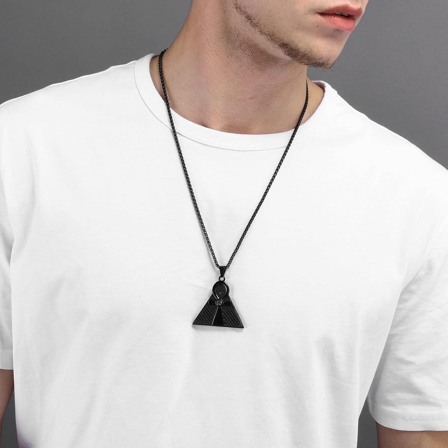 imageU7 Ankh Necklace for Men Women Stainless Steel Black Color Egyptian Jewelry Ankh Cross Pendant Africa Necklaces with Chain 22Pyramid AnkhBlack