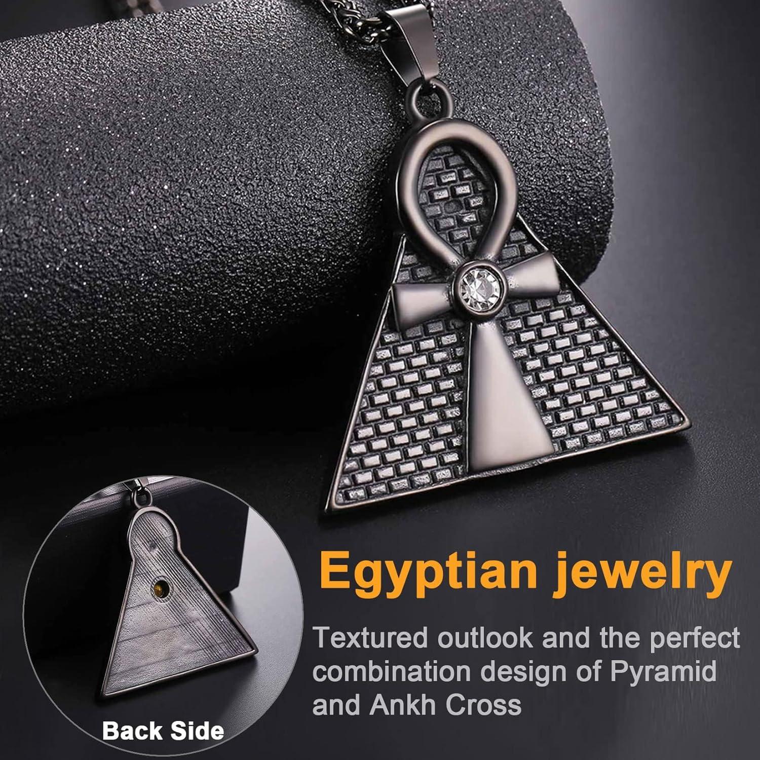 imageU7 Ankh Necklace for Men Women Stainless Steel Black Color Egyptian Jewelry Ankh Cross Pendant Africa Necklaces with Chain 22Pyramid AnkhBlack
