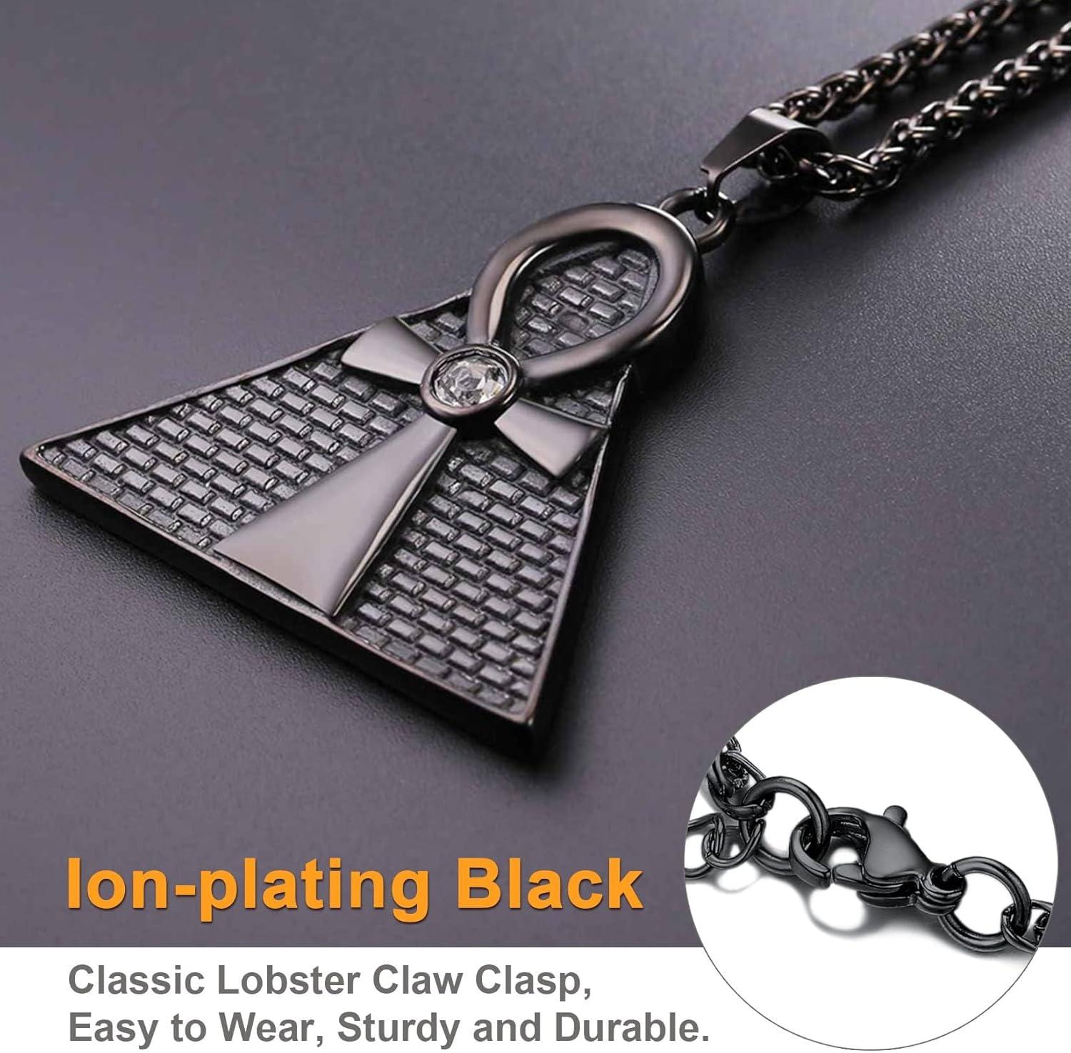 imageU7 Ankh Necklace for Men Women Stainless Steel Black Color Egyptian Jewelry Ankh Cross Pendant Africa Necklaces with Chain 22Pyramid AnkhBlack