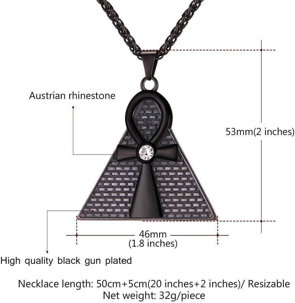 imageU7 Ankh Necklace for Men Women Stainless Steel Black Color Egyptian Jewelry Ankh Cross Pendant Africa Necklaces with Chain 22Pyramid AnkhBlack