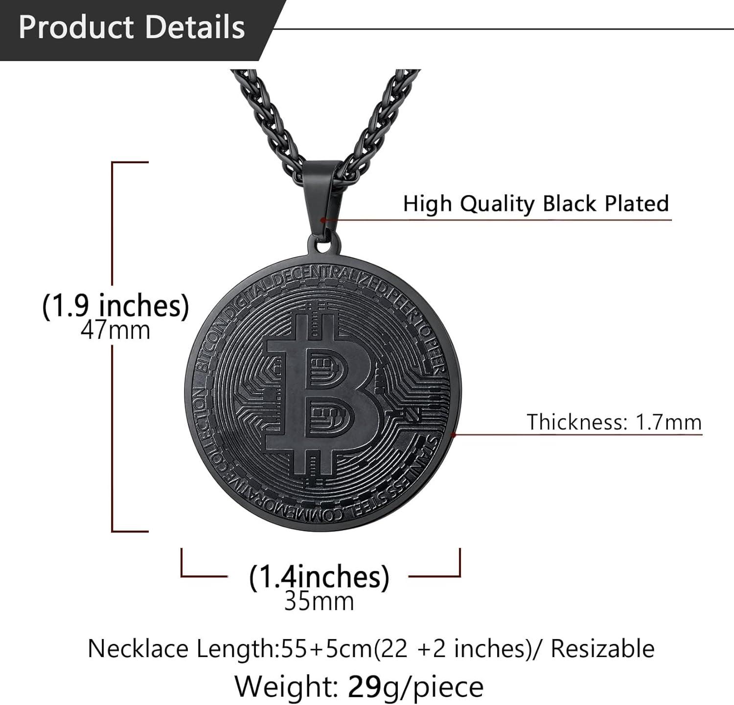 imageU7 Bitcoin Chain for Men Stainless Steel 18K Gold Plated Cryptocurrency Pendant BTCDollar Sign Coin Medal NecklaceBitcoinBlack