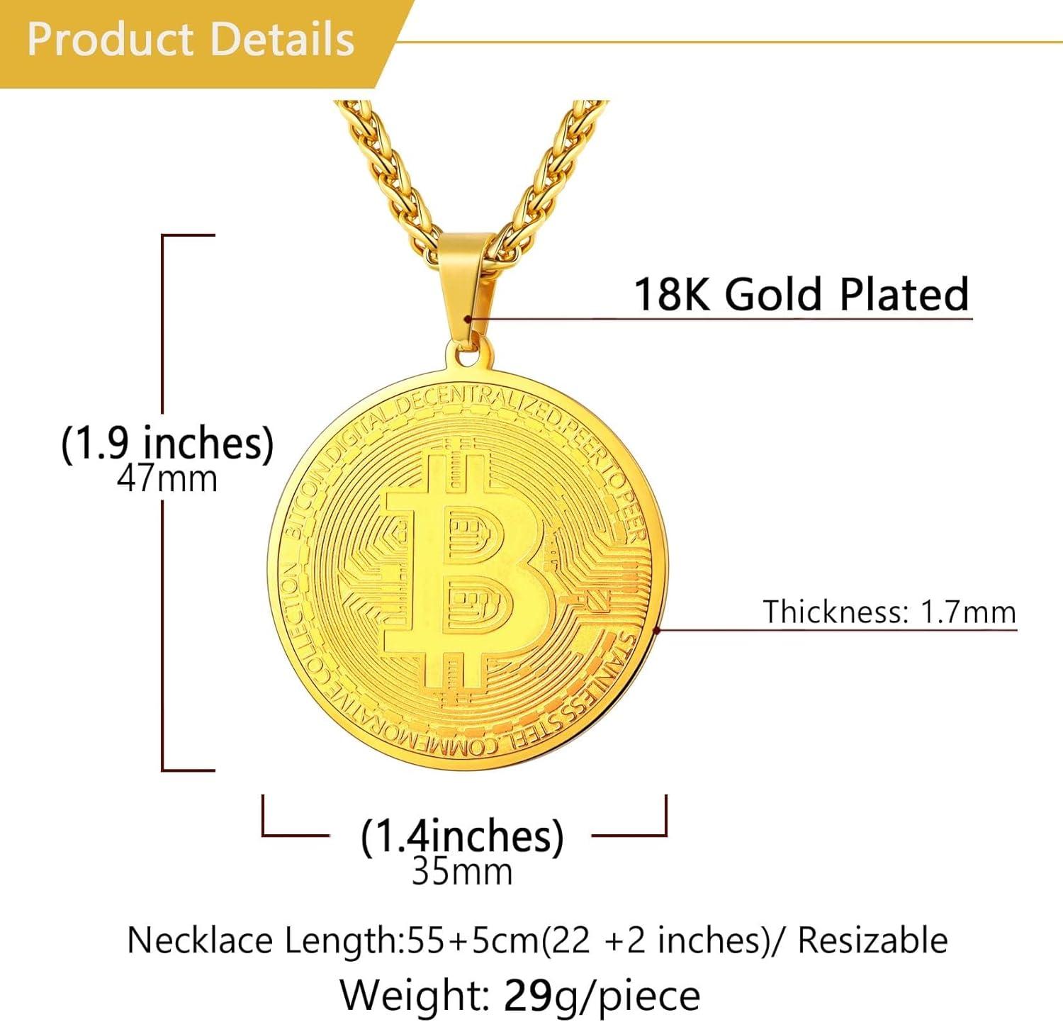 imageU7 Bitcoin Chain for Men Stainless Steel 18K Gold Plated Cryptocurrency Pendant BTCDollar Sign Coin Medal NecklaceBitcoinGold