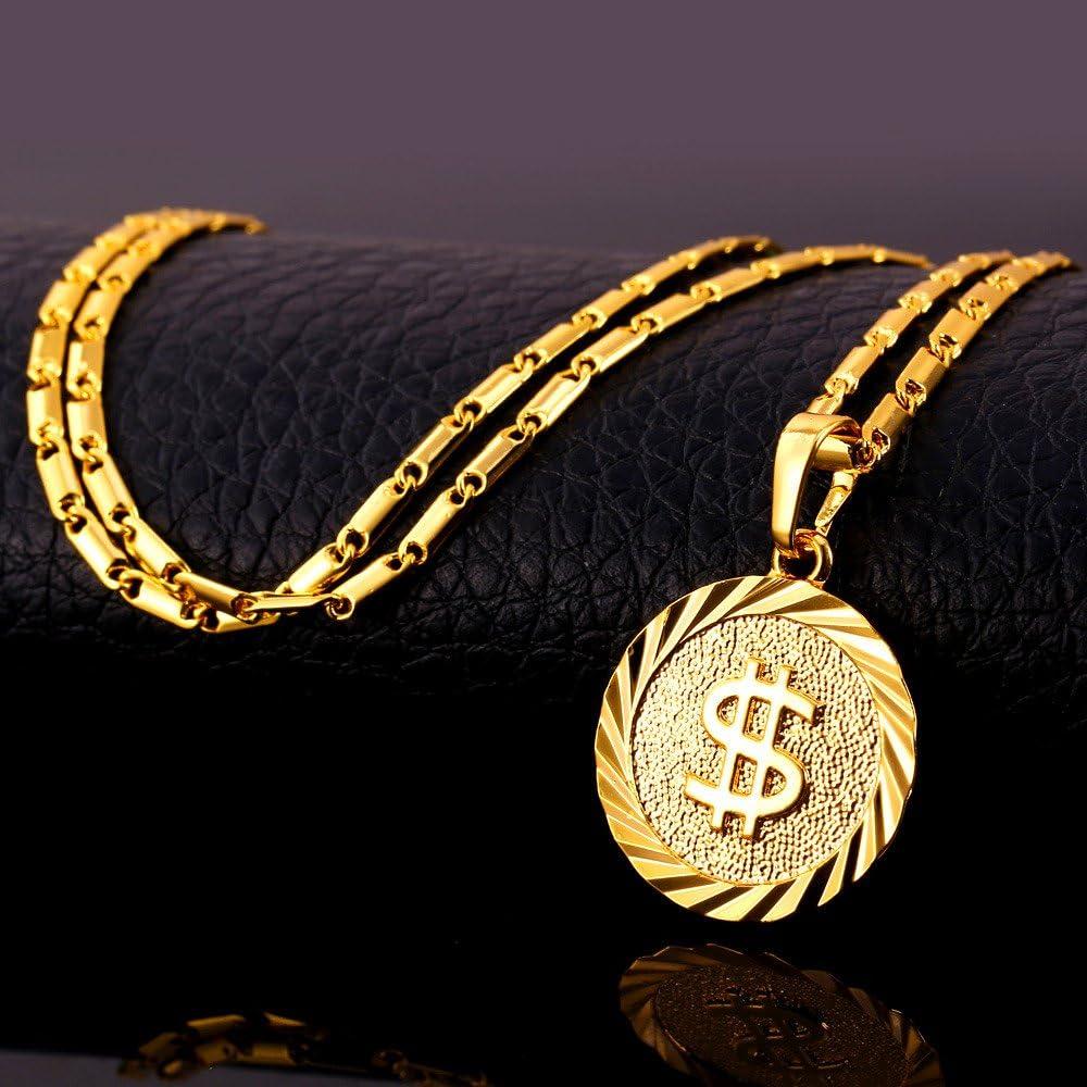 imageU7 Bitcoin Chain for Men Stainless Steel 18K Gold Plated Cryptocurrency Pendant BTCDollar Sign Coin Medal NecklaceDollar SignGold