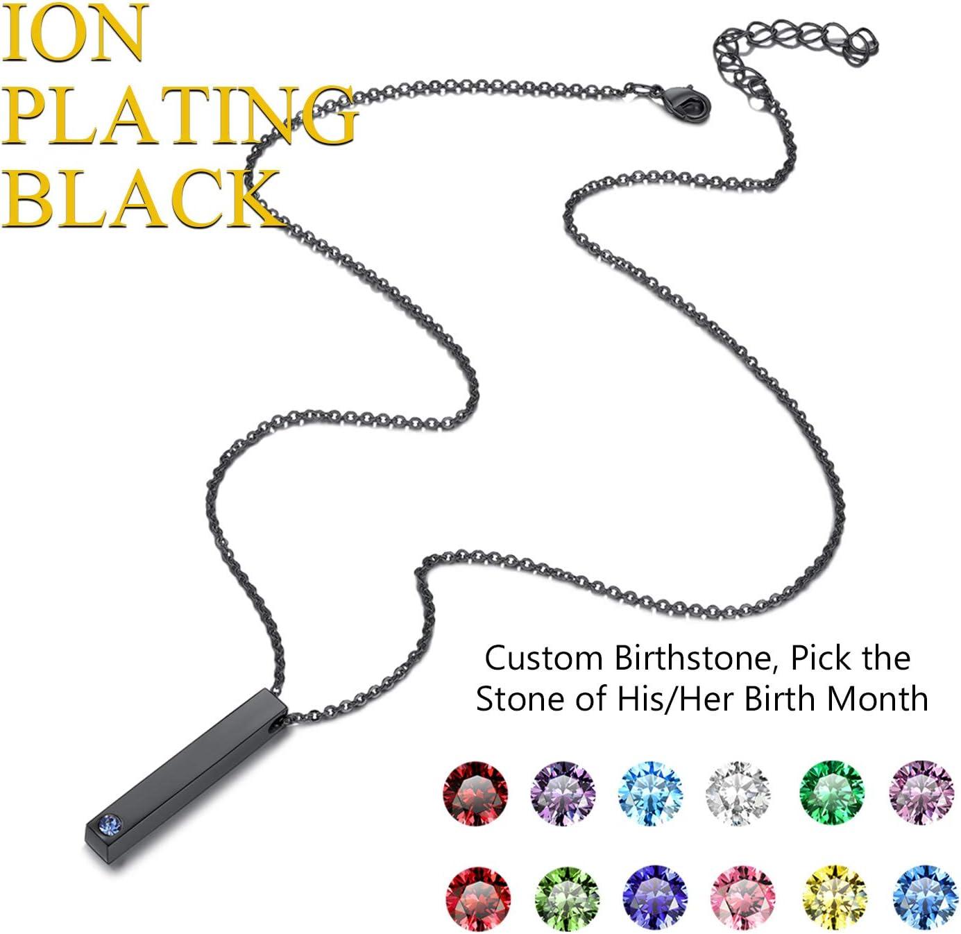 imageU7 Engravable Bar Necklace Womens Choker Necklace Stainless Steel Custom Engrave Text HorizontalVertical Bar Pendant Necklaces for Men Women4Sided BarBlackTextBirthstone