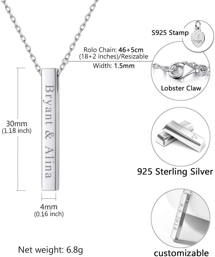 imageU7 Engravable Bar Necklace Womens Choker Necklace Stainless Steel Custom Engrave Text HorizontalVertical Bar Pendant Necklaces for Men Women4Sided BarSterling Silver