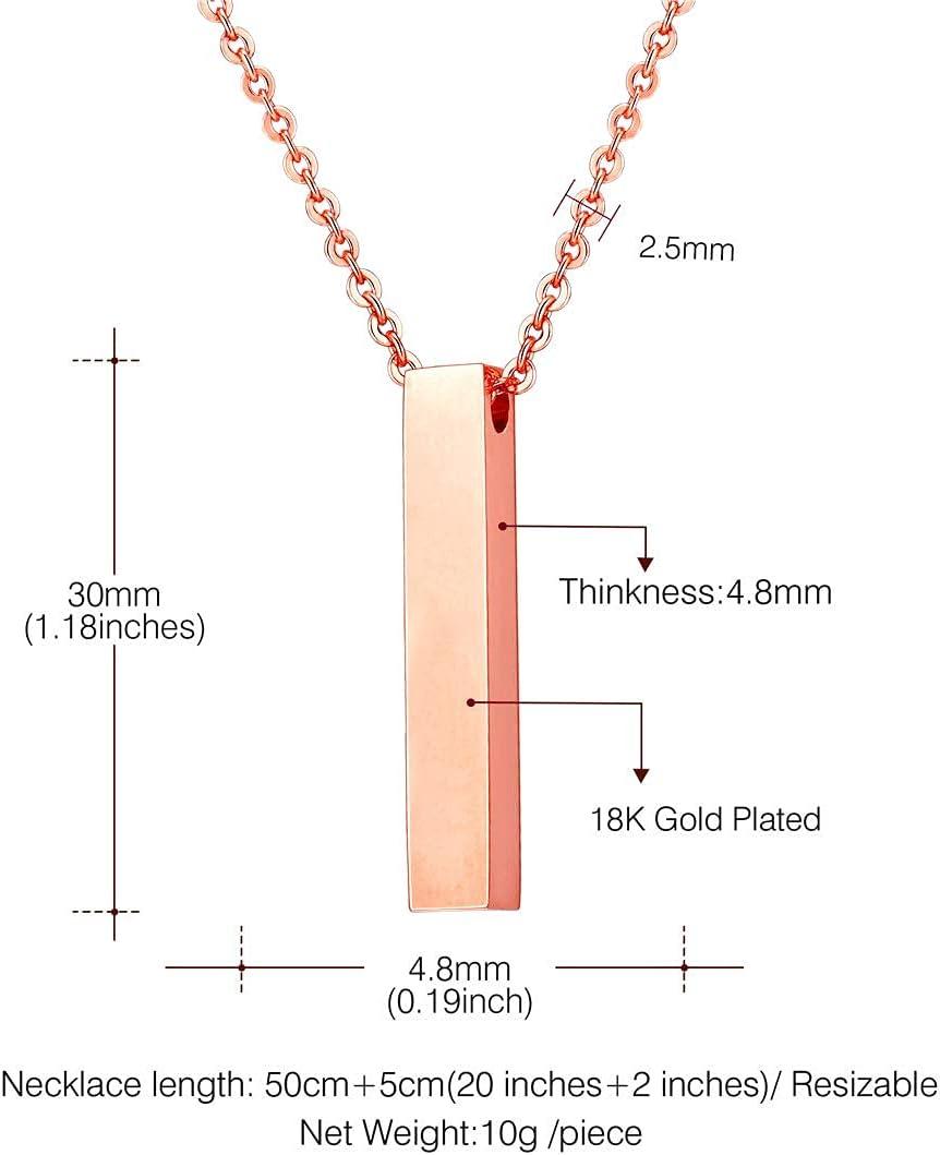 imageU7 Engravable Bar Necklace Womens Choker Necklace Stainless Steel Custom Engrave Text HorizontalVertical Bar Pendant Necklaces for Men Women4Sided BarRose Gold