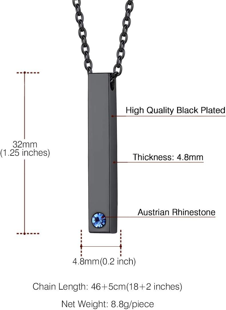 imageU7 Engravable Bar Necklace Womens Choker Necklace Stainless Steel Custom Engrave Text HorizontalVertical Bar Pendant Necklaces for Men Women4Sided BarBlackTextBirthstone