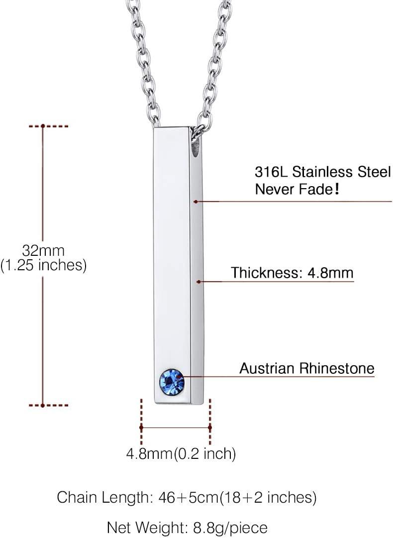 imageU7 Engravable Bar Necklace Womens Choker Necklace Stainless Steel Custom Engrave Text HorizontalVertical Bar Pendant Necklaces for Men Women4Sided BarStainlessTextBirthstone