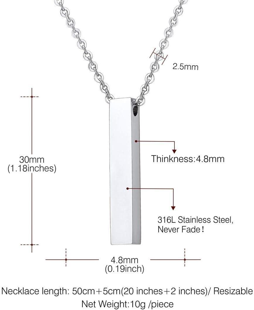 imageU7 Engravable Bar Necklace Womens Choker Necklace Stainless Steel Custom Engrave Text HorizontalVertical Bar Pendant Necklaces for Men Women4Sided BarStainless Steel