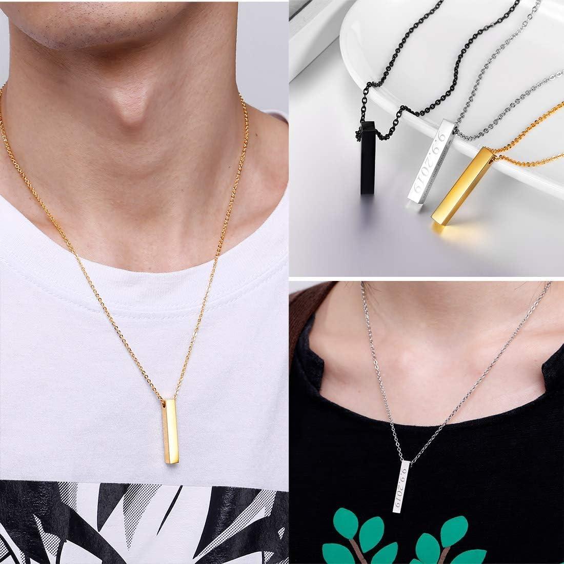 imageU7 Engravable Bar Necklace Womens Choker Necklace Stainless Steel Custom Engrave Text HorizontalVertical Bar Pendant Necklaces for Men Women4Sided BarGold