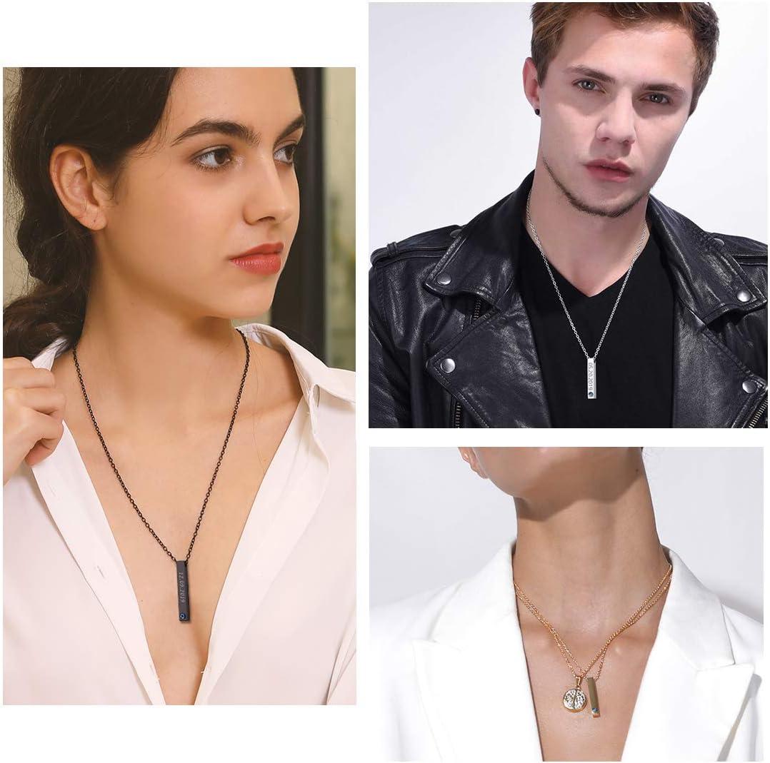imageU7 Engravable Bar Necklace Womens Choker Necklace Stainless Steel Custom Engrave Text HorizontalVertical Bar Pendant Necklaces for Men Women4Sided BarGoldTextBirthstone