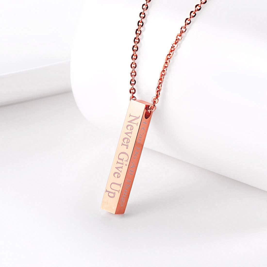 imageU7 Engravable Bar Necklace Womens Choker Necklace Stainless Steel Custom Engrave Text HorizontalVertical Bar Pendant Necklaces for Men Women4Sided BarRose Gold