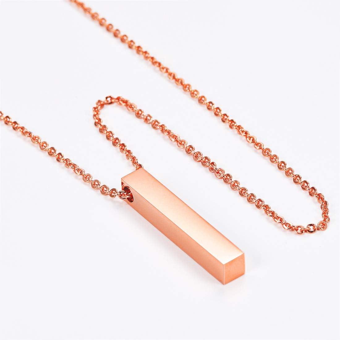 imageU7 Engravable Bar Necklace Womens Choker Necklace Stainless Steel Custom Engrave Text HorizontalVertical Bar Pendant Necklaces for Men Women4Sided BarRose Gold
