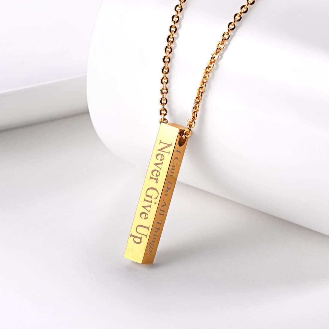imageU7 Engravable Bar Necklace Womens Choker Necklace Stainless Steel Custom Engrave Text HorizontalVertical Bar Pendant Necklaces for Men Women4Sided BarGold