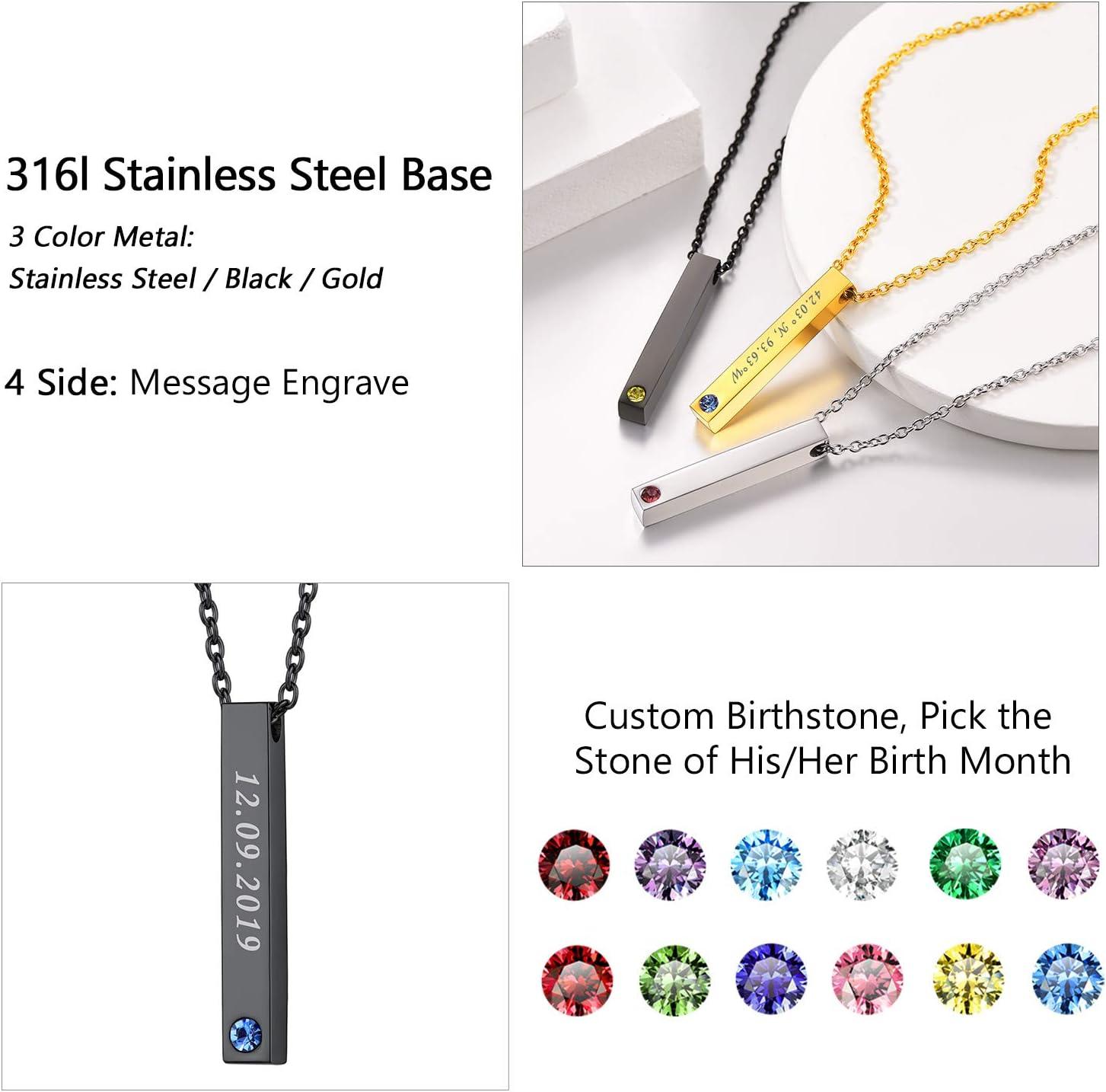 imageU7 Engravable Bar Necklace Womens Choker Necklace Stainless Steel Custom Engrave Text HorizontalVertical Bar Pendant Necklaces for Men Women4Sided BarBlackTextBirthstone