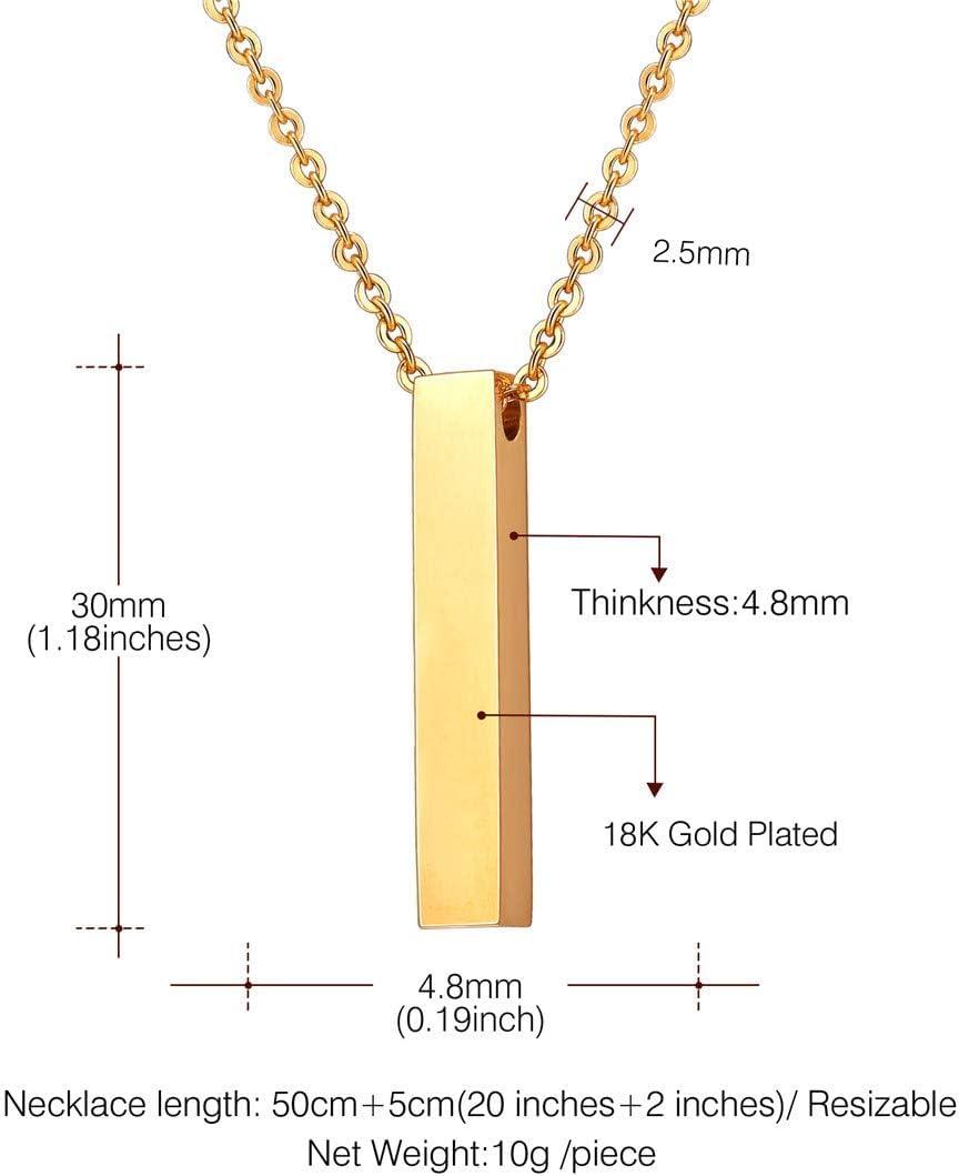 imageU7 Engravable Bar Necklace Womens Choker Necklace Stainless Steel Custom Engrave Text HorizontalVertical Bar Pendant Necklaces for Men Women4Sided BarGold