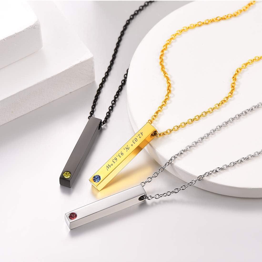 imageU7 Engravable Bar Necklace Womens Choker Necklace Stainless Steel Custom Engrave Text HorizontalVertical Bar Pendant Necklaces for Men Women4Sided BarStainlessTextBirthstone