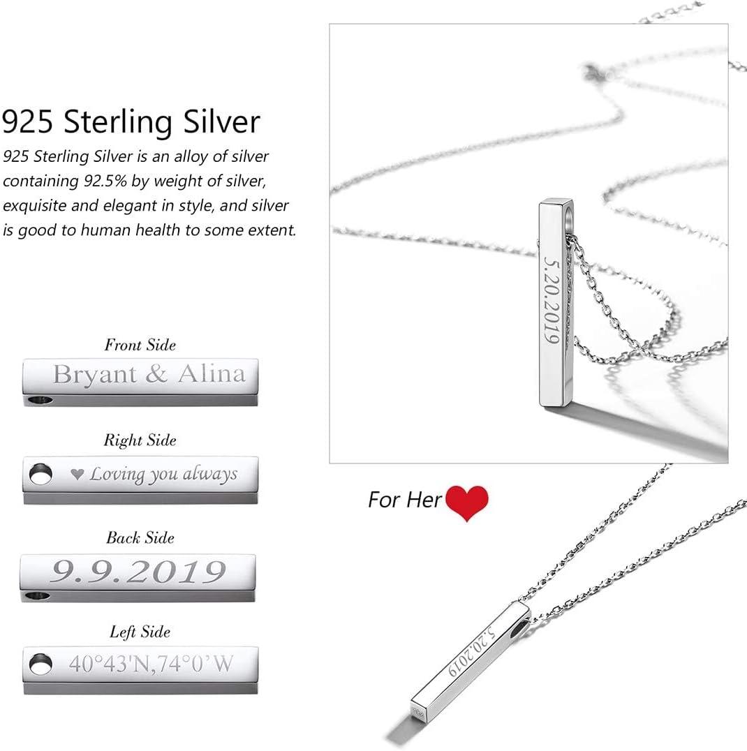 imageU7 Engravable Bar Necklace Womens Choker Necklace Stainless Steel Custom Engrave Text HorizontalVertical Bar Pendant Necklaces for Men Women4Sided BarSterling Silver