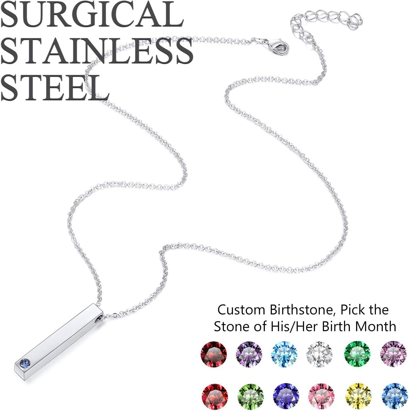 imageU7 Engravable Bar Necklace Womens Choker Necklace Stainless Steel Custom Engrave Text HorizontalVertical Bar Pendant Necklaces for Men Women4Sided BarStainlessTextBirthstone