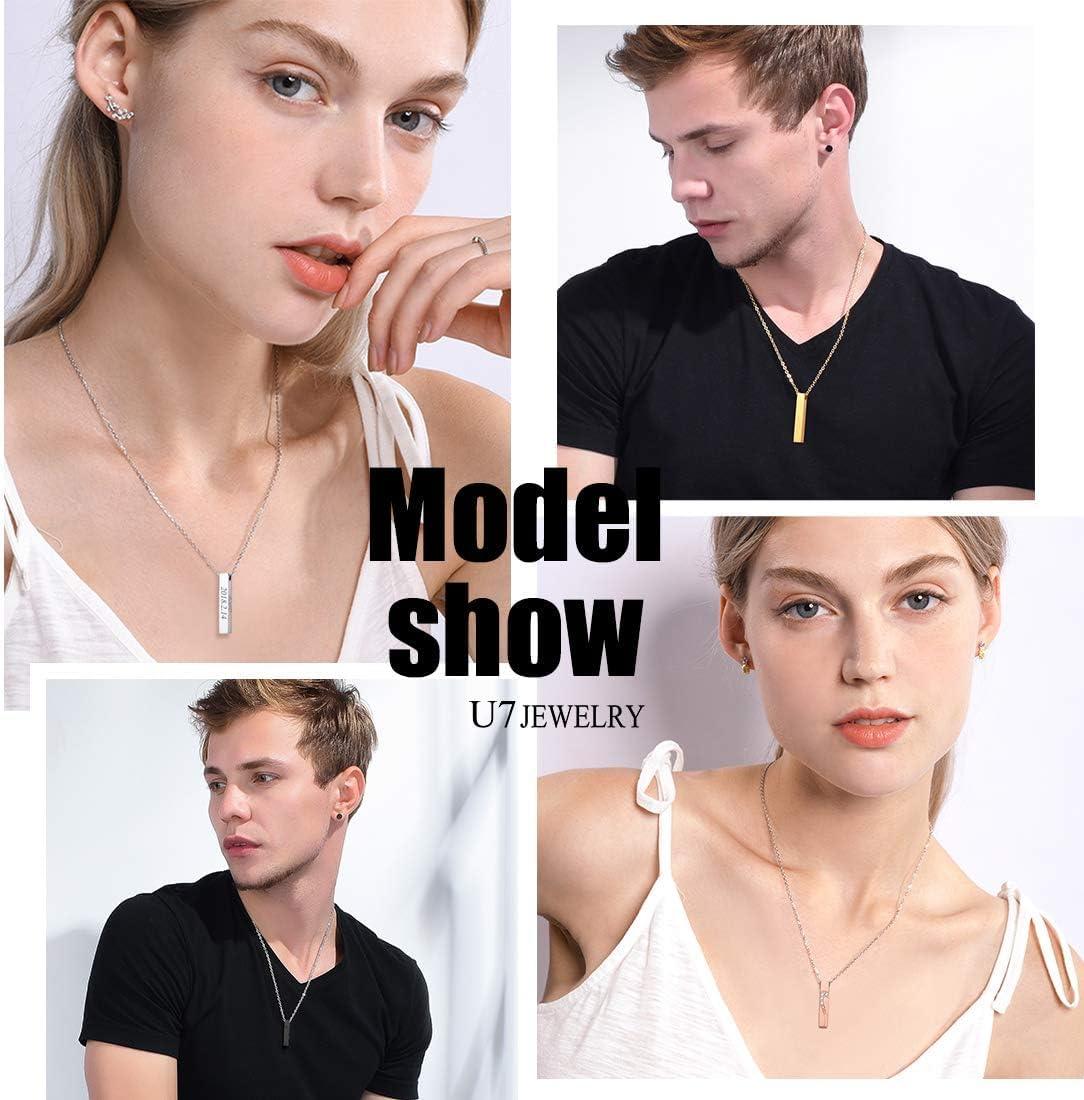 imageU7 Engravable Bar Necklace Womens Choker Necklace Stainless Steel Custom Engrave Text HorizontalVertical Bar Pendant Necklaces for Men Women4Sided BarStainless Steel