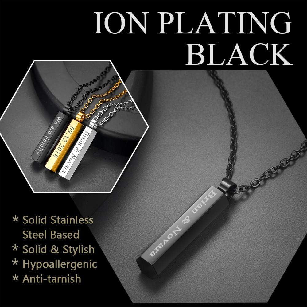 imageU7 Engravable Bar Necklace Womens Choker Necklace Stainless Steel Custom Engrave Text HorizontalVertical Bar Pendant Necklaces for Men Women6Sided BarBlack