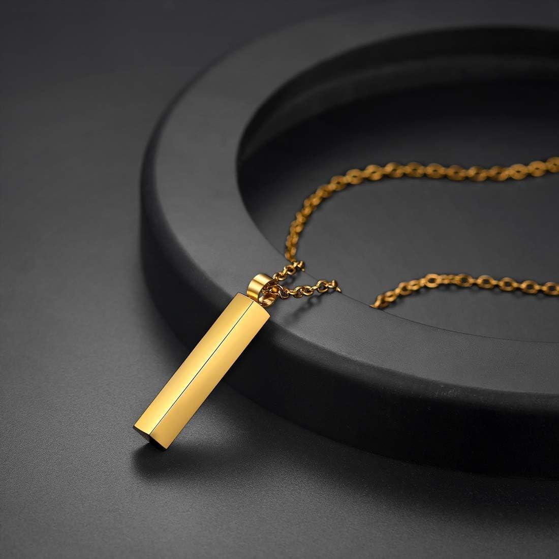 imageU7 Engravable Bar Necklace Womens Choker Necklace Stainless Steel Custom Engrave Text HorizontalVertical Bar Pendant Necklaces for Men Women6Sided BarGold