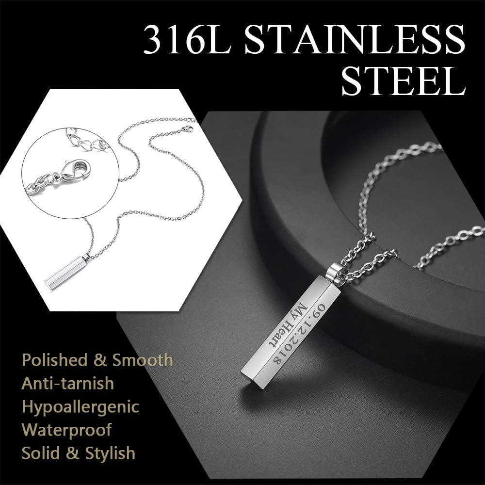 imageU7 Engravable Bar Necklace Womens Choker Necklace Stainless Steel Custom Engrave Text HorizontalVertical Bar Pendant Necklaces for Men Women6Sided BarStainless Steel