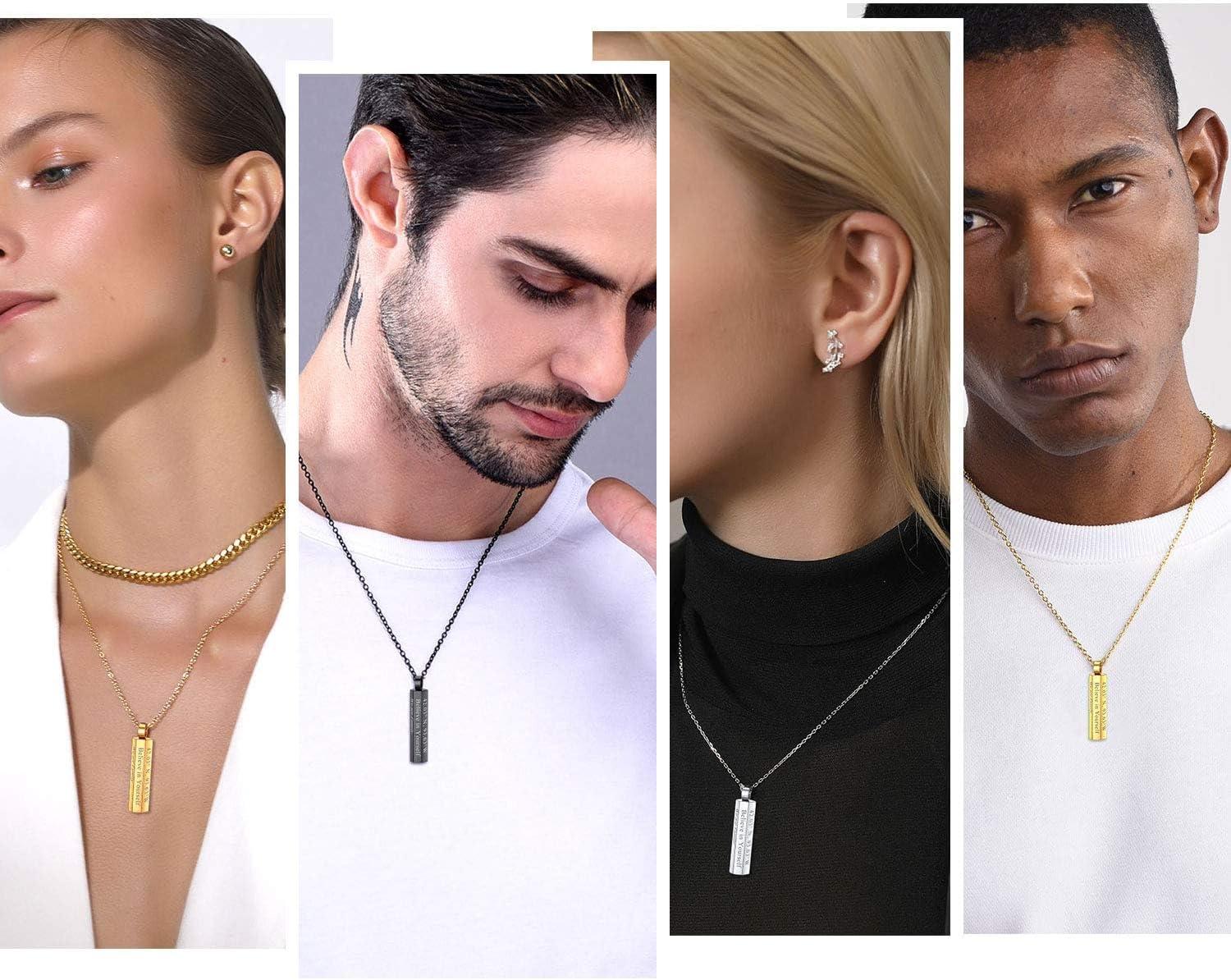 imageU7 Engravable Bar Necklace Womens Choker Necklace Stainless Steel Custom Engrave Text HorizontalVertical Bar Pendant Necklaces for Men Women6Sided BarBlack