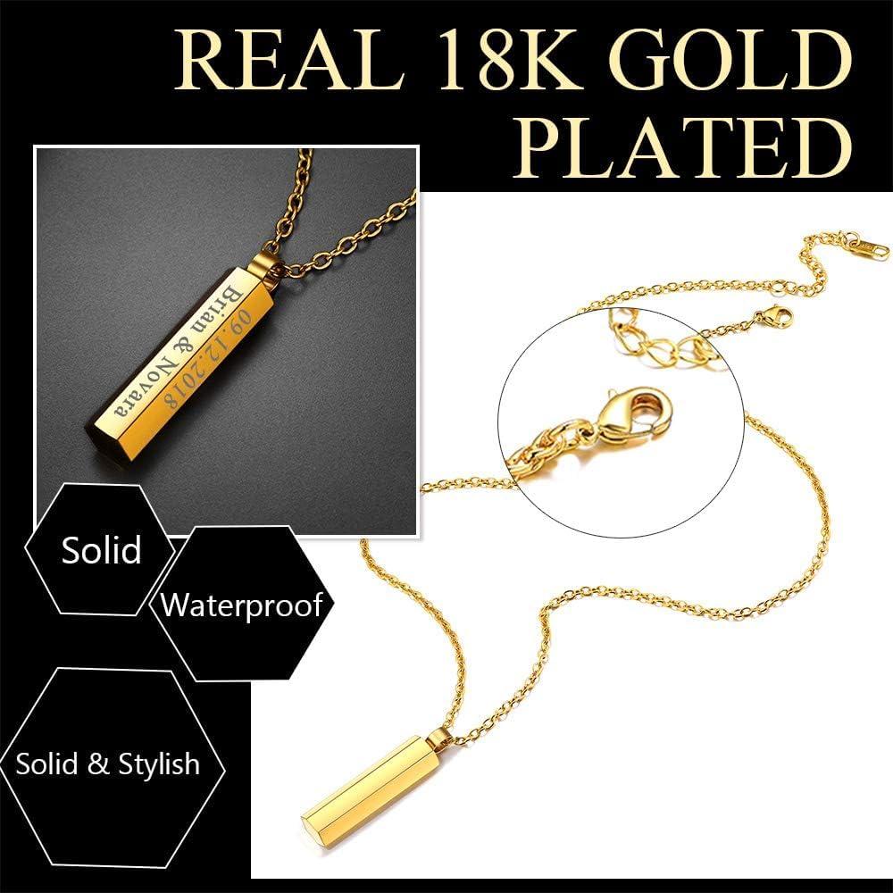 imageU7 Engravable Bar Necklace Womens Choker Necklace Stainless Steel Custom Engrave Text HorizontalVertical Bar Pendant Necklaces for Men Women6Sided BarGold