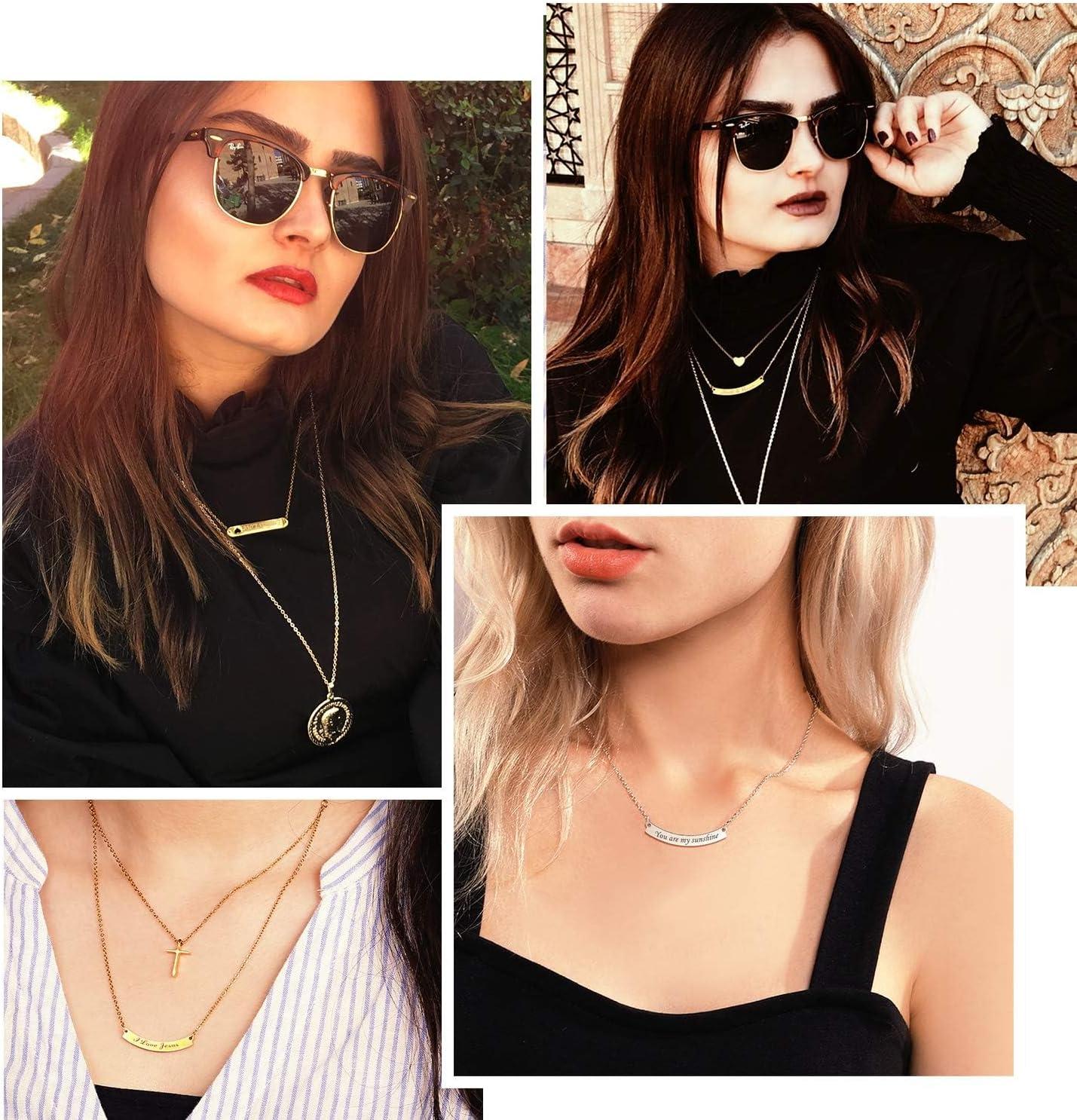 imageU7 Engravable Bar Necklace Womens Choker Necklace Stainless Steel Custom Engrave Text HorizontalVertical Bar Pendant Necklaces for Men WomenHorizontal BarGoldTextBirthstone