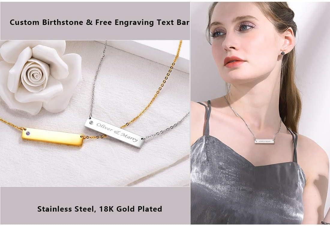 imageU7 Engravable Bar Necklace Womens Choker Necklace Stainless Steel Custom Engrave Text HorizontalVertical Bar Pendant Necklaces for Men WomenHorizontal BarStainlessTextBirthstone