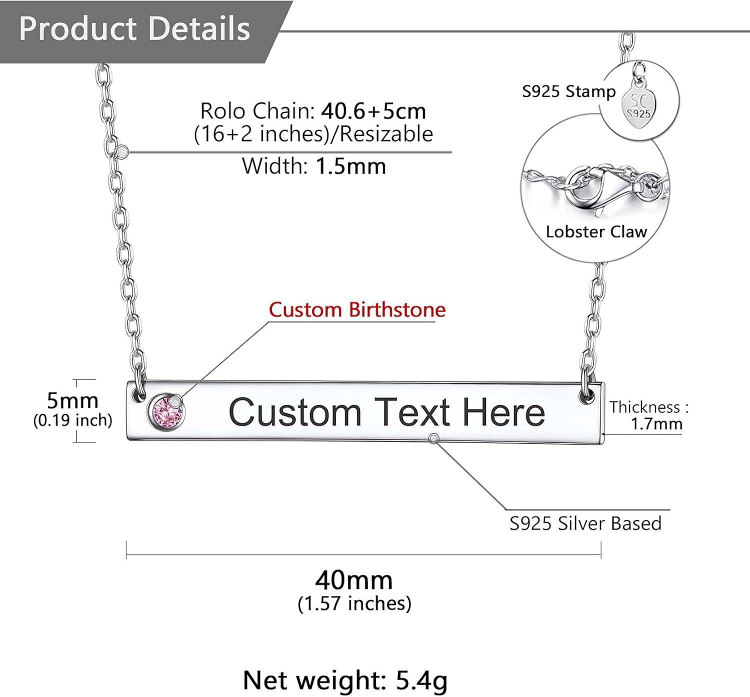 imageU7 Engravable Bar Necklace Womens Choker Necklace Stainless Steel Custom Engrave Text HorizontalVertical Bar Pendant Necklaces for Men WomenHorizontal BarSterling SilverTextBirthstone