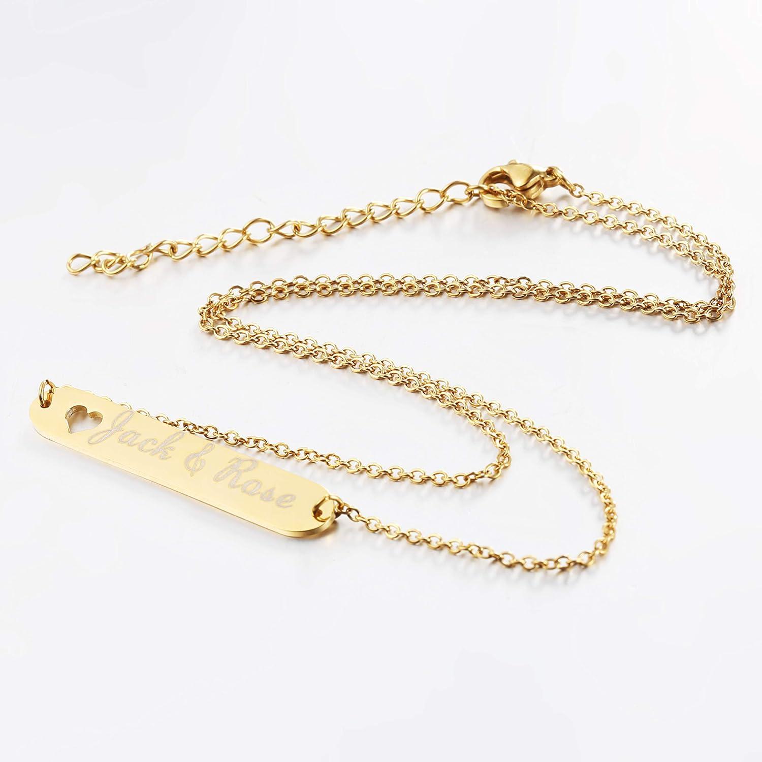 imageU7 Engravable Bar Necklace Womens Choker Necklace Stainless Steel Custom Engrave Text HorizontalVertical Bar Pendant Necklaces for Men WomenHorizontal BarGold