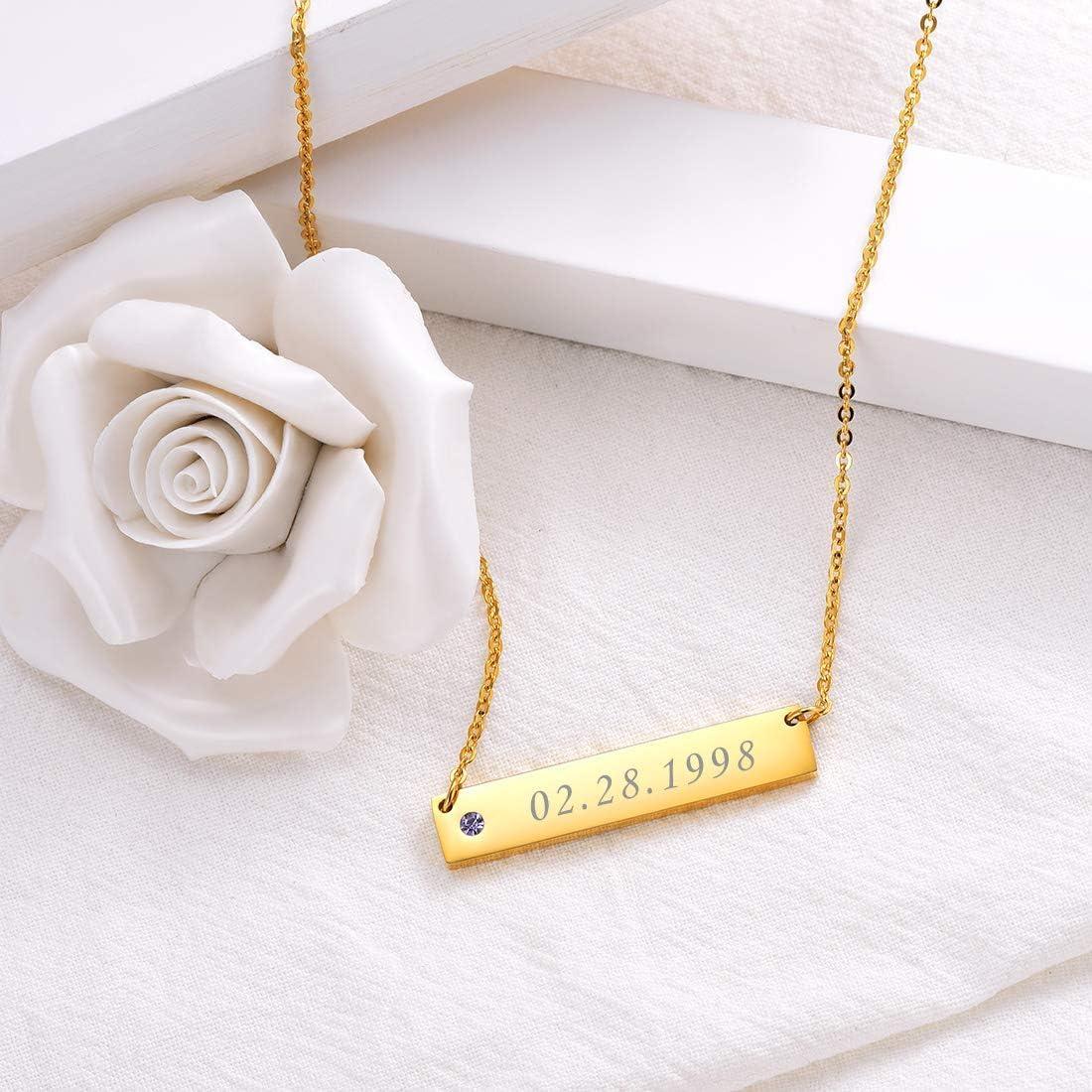 imageU7 Engravable Bar Necklace Womens Choker Necklace Stainless Steel Custom Engrave Text HorizontalVertical Bar Pendant Necklaces for Men WomenHorizontal BarGoldTextBirthstone